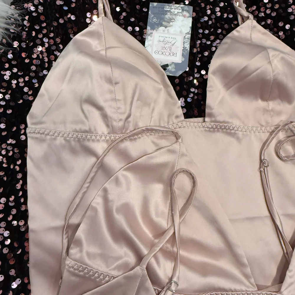 Satin Blush Bralette camisole adjustable straps stretch soft‎ shimmer sz S or M